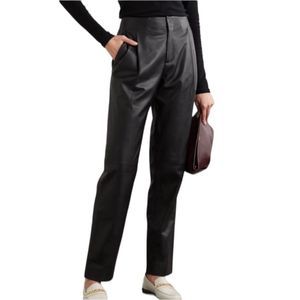 VINCE High Rise Pleated Straight Leg Lamb Leather Trousers size 10
